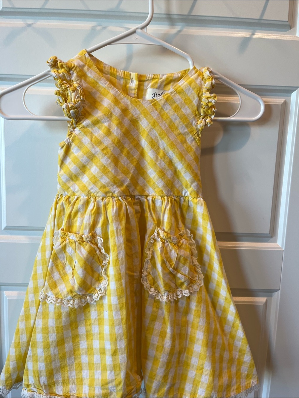 Yellow Gingham Ruffle Pocket Kids Dress